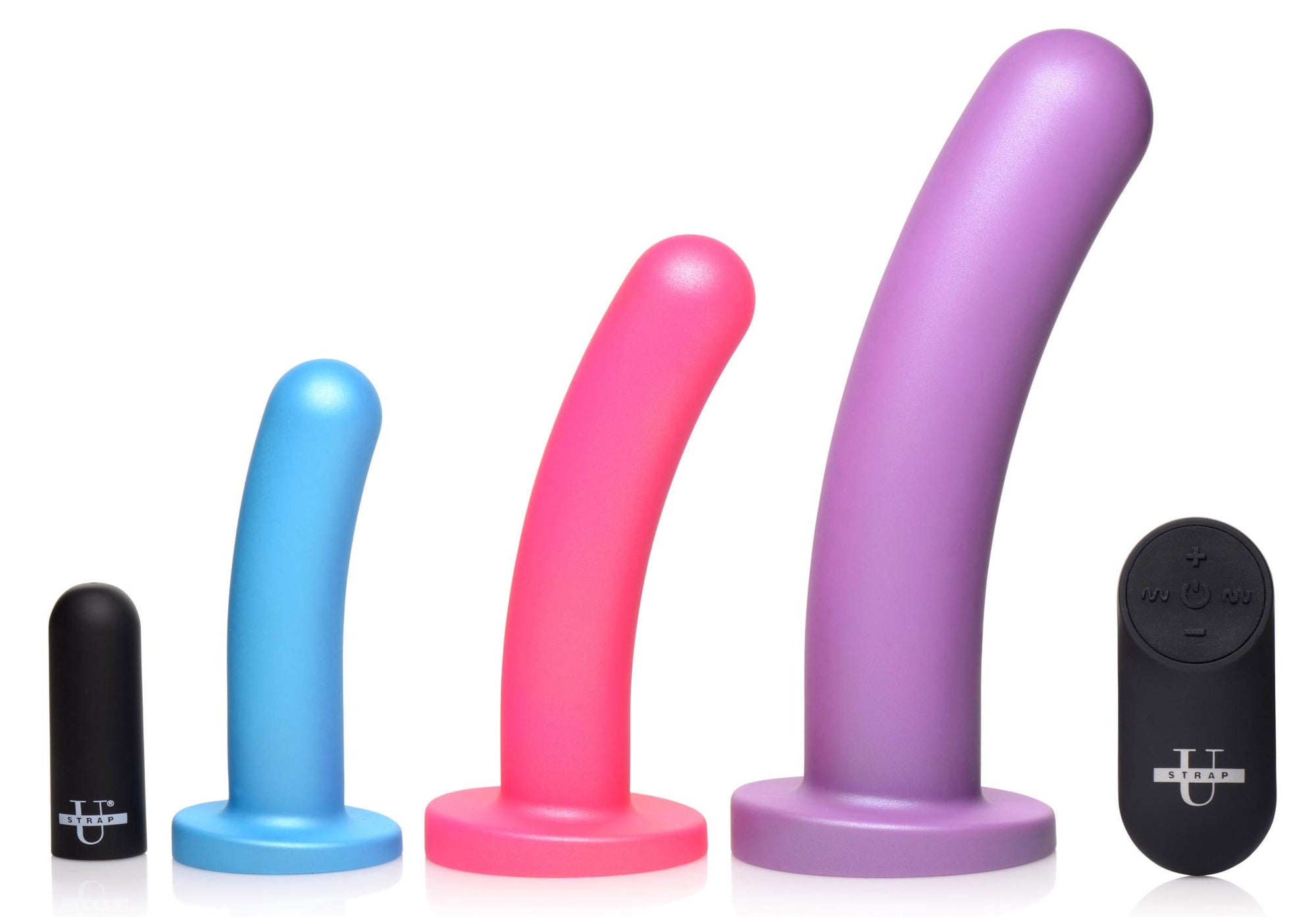 Triple Peg 28x Vibrating Silicone Dildo Set With Remote SU-AG856